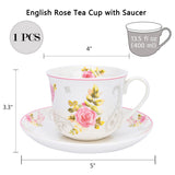 English Garden Rose Porcelain Tea Cup & Saucer 400ml