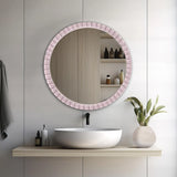 Varsha Round Oversized Beaded Mirror in Glossy Lilac