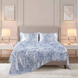 Wrinkle Free Marble Printed Satin Sheet Set, Blue