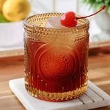 10oz Amber Ribbed Floral Retro Drinking Glass Set