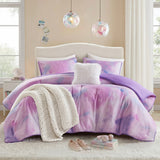Watercolor Tie Dye Comforter Set with Throw Pillow, Purple