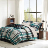 Teal/Black Plaid Comforter Set with Bed Sheets