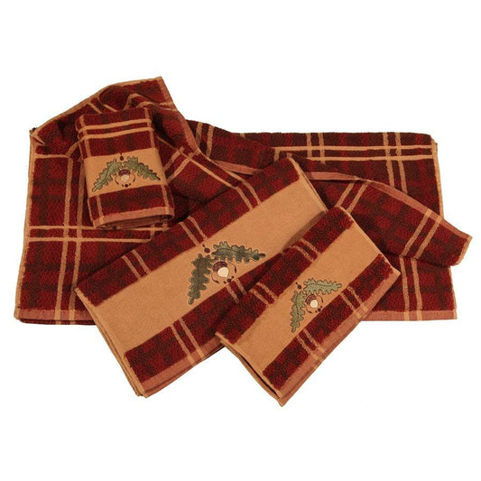 Acorn Embroidered 3PC Towel Set, Plaid, 2 MOQ