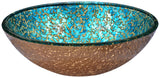 Chrona Series 17 in. Round Bathroom Vessel Sink with Stain-Resistant Non-Porous Surface in Gold/Cyan Mix Finish Glass