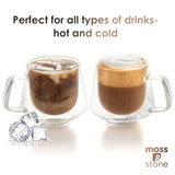 Moss & Stone 4-Piece Double Wall Glass Coffee Mugs