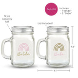 12 oz. Mason Jar Mug with Lid - Boho Rainbow Bride & Babe (Set of 6)