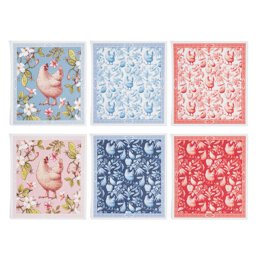 Blue Stallion Gertrude Chicken Dish Cloths Set of 6