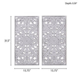 2-Piece Distressed Carved Wood Wall Set, Antique Brown
