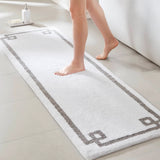 High Pile Bordered Bathroom Rug, White
