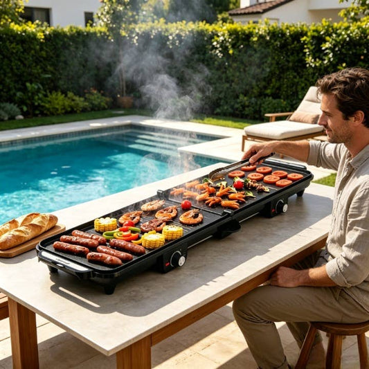 Electric Griddle Flat Grill with 2 Adjustable Temp Knobs