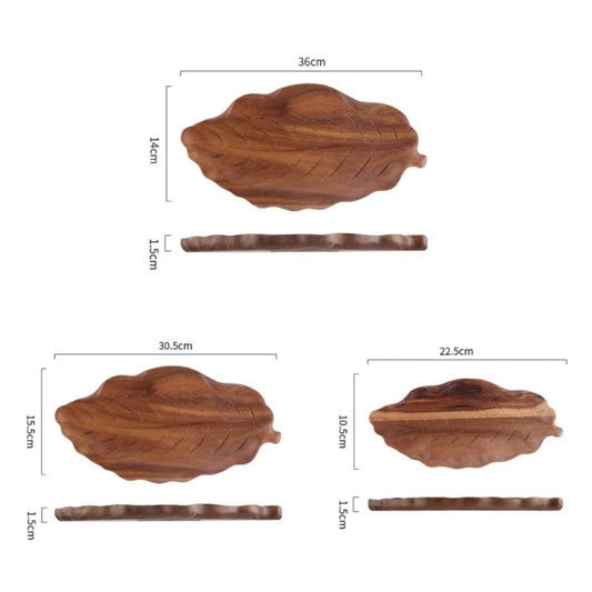 Leaf Shape Wooden Serving Tray for Home Dining