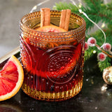 10oz Amber Ribbed Floral Retro Drinking Glass Set