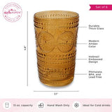 13oz Amber Hobnail Floral Drinking Glass Set of 6