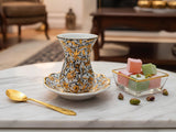 Handmade Turkish Tea Cups & Saucers with Gold Accent