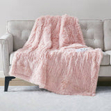 Heated 50x60" Shaggy Faux Fur Electric Throw Blanket, Blush