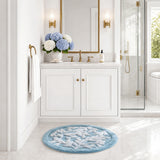 Leaf Cotton Tufted Anti-Skid Bath Rug, Blue