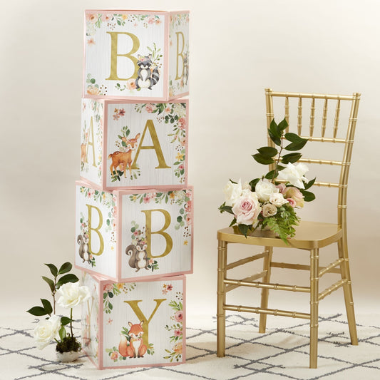 Pink Woodland Baby Block Boxes Set of 4
