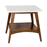 Midcentury Pecan Wood Side Table with Bottom Shelf