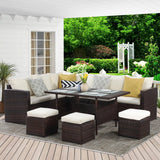 7‑Piece Pe Wicker Outdoor Dining Sectional Sofa Set