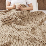 Handmade Chunky Double Knit Throw 50x60", Tan