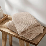 6pcs 100% Cotton Quick-Dry Ribbed Towel Set, Beige