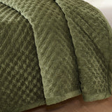 Soft Velvet Cross Stitch Coverlet Set with Shams, Green