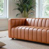 Elrosa Channel Tufted Cognac Vegan Leather Sofa