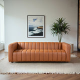 Elrosa Channel Tufted Cognac Vegan Leather Sofa