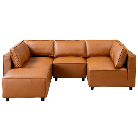 Reno Cognac Vegan Leather Modular Sofa
