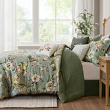 7 Piece Vintage Floral Comforter Set, Green