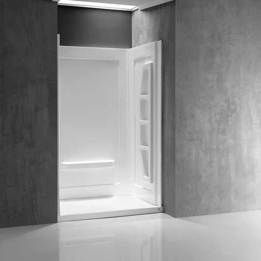 Forum 48 in. x 36 in. x 74 in. 3-piece DIY Friendly Alcove Shower Surround in White