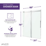 Stellar Series  76 in. x  57-60 in. Sliding Frameless Shower Door with Alcove Center Drain Shower Base - Multiple Finishes