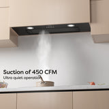 CIARRA 29 Inch Range Hood Insert, 450 CFM, Built-In Under Cabinet, Black Finish CAB75913E-OW