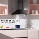 CIARRA 24 Inch Black Wall Mount Range Hood 450CFM Vent Hood Pyramid with Black Stove Hood Painting CAB60206P-OW