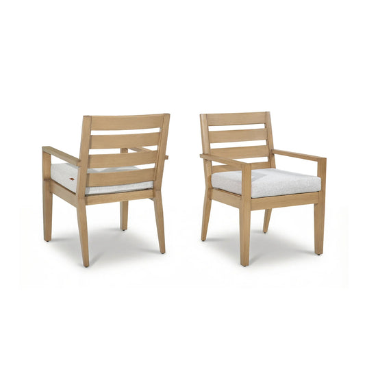 Alcudia Aluminum Patio Dining Chairs Set of 2 with Hand-Brushed Oak Finish