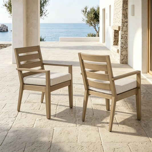 Alcudia Aluminum Patio Dining Chairs Set of 2 with Hand-Brushed Oak Finish