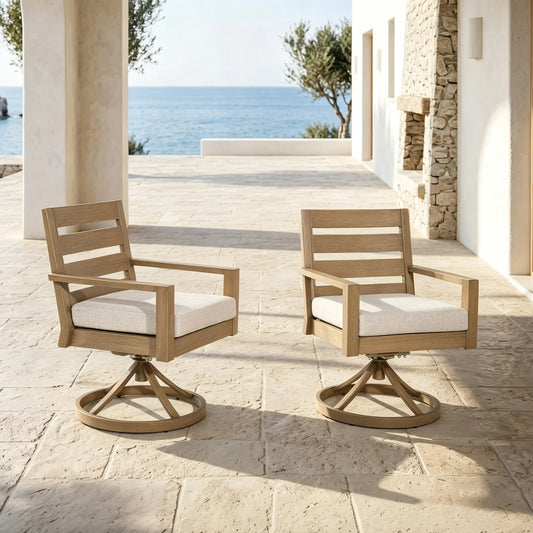 Alcudia 360° Swivel Rocker Outdoor Dining Chairs Set of 2 – Hand-Brushed Oak Finish