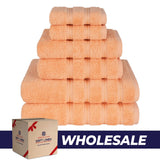 6 Piece 100% Cotton Turkish Bulk Bath Towels - Wholesale Premium Towel Sets - 10 Set Case Pack