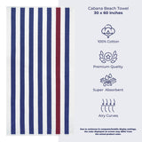 Cabana Striped Premium Beach Towels, Premium Cotton, 30x60 Inches, Soft, Absorbent, Sand Free Swim Towels