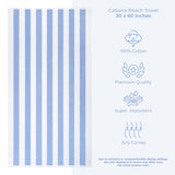 Cabana Striped Premium Beach Towels, Premium Cotton, 30x60 Inches, Soft, Absorbent, Sand Free Swim Towels