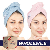 American Soft Linen 100% Cotton Hair Drying Towels for Women, 2 Pack Head Towel Cap - 75 Set Case Pack