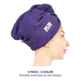 American Soft Linen 100% Cotton Hair Drying Towels for Women, 2 Pack Head Towel Cap