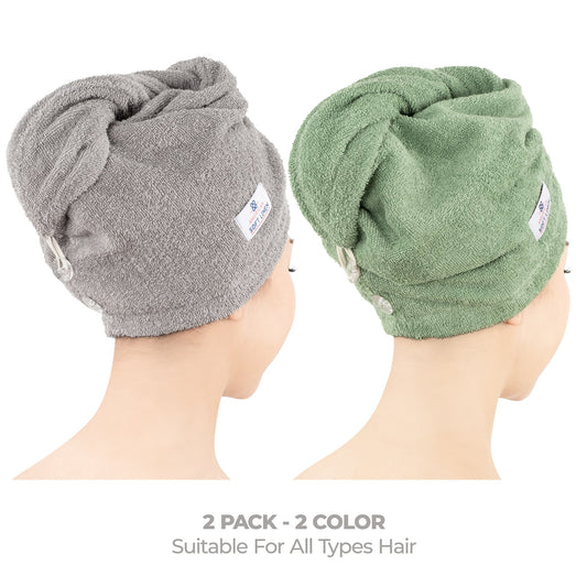 Cotton Hair Drying Towel Wrap Cap Set of 2