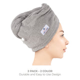 American Soft Linen 100% Cotton Hair Drying Towels for Women, 2 Pack Head Towel Cap