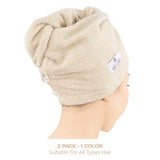 American Soft Linen 100% Cotton Hair Drying Towels for Women, 2 Pack Head Towel Cap