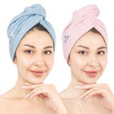American Soft Linen 100% Cotton Hair Drying Towels for Women, 2 Pack Head Towel Cap