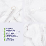 American Soft Linen 100% Cotton Hair Drying Towels for Women, 2 Pack Head Towel Cap
