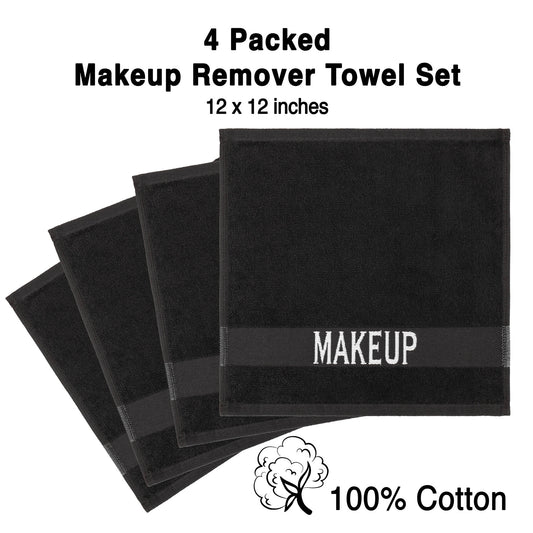 Black Cotton Makeup Remover Face Towels Set of 4