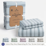 American Soft Linen 100% Washed Cotton Percale Duvet Cover Set – 200TC Yarn-Dyed Striped Bedding with 2 Pillow Shams