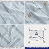 American Soft Linen 100% Washed Cotton Percale Duvet Cover Set – 200TC Yarn-Dyed Striped Bedding with 2 Pillow Shams